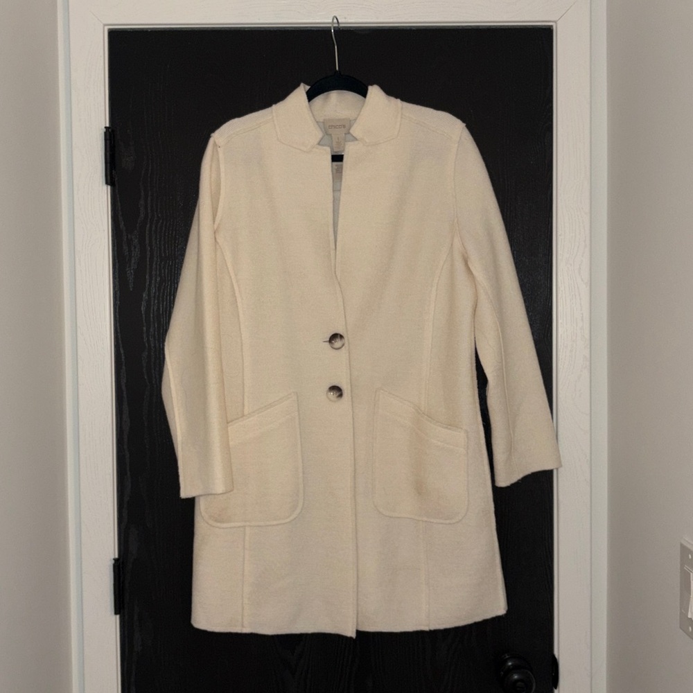 Chico's Cream Wool Trench Coat with Button Detail